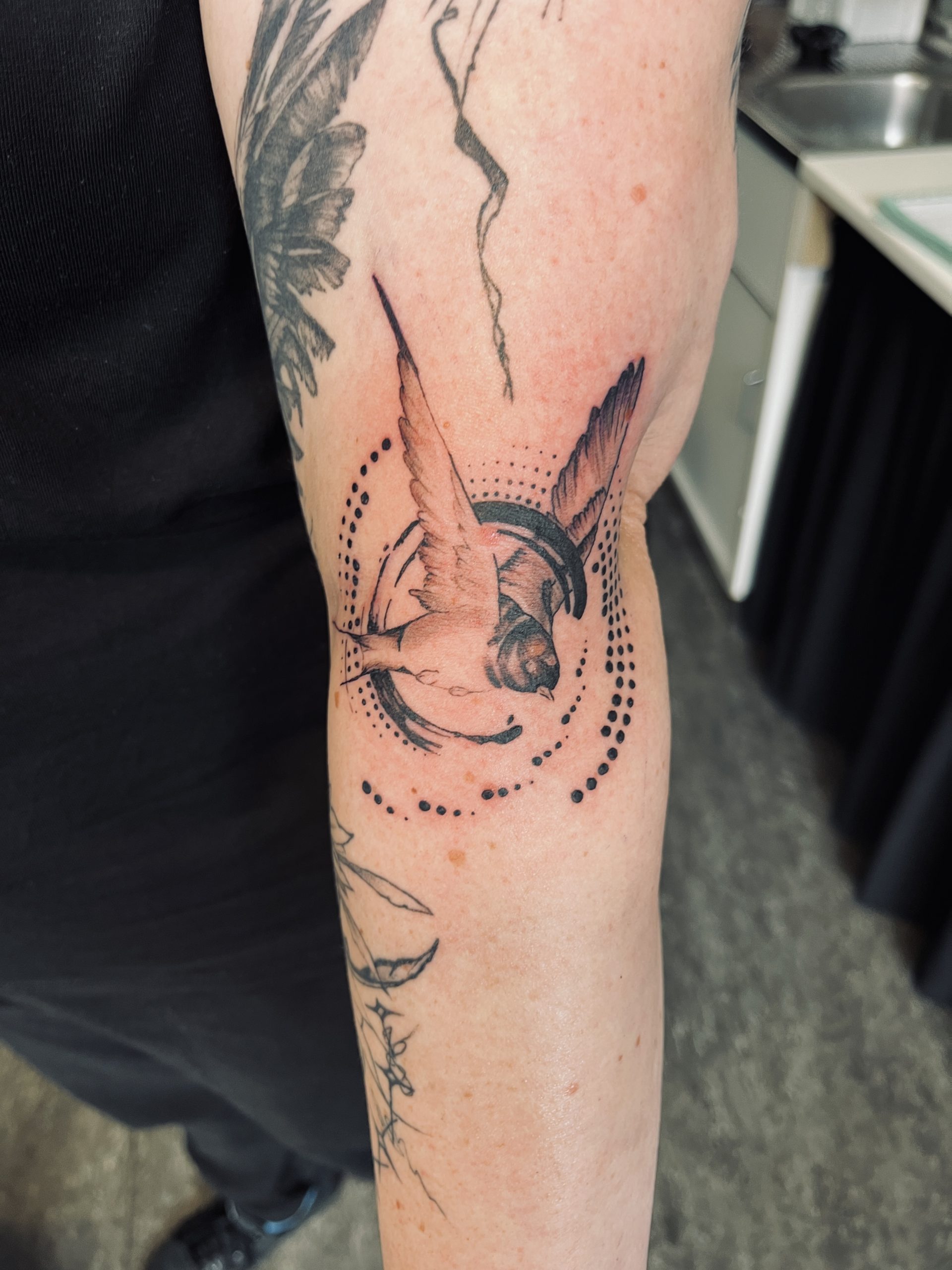 Fineline Vogel Tattoo von Daniela